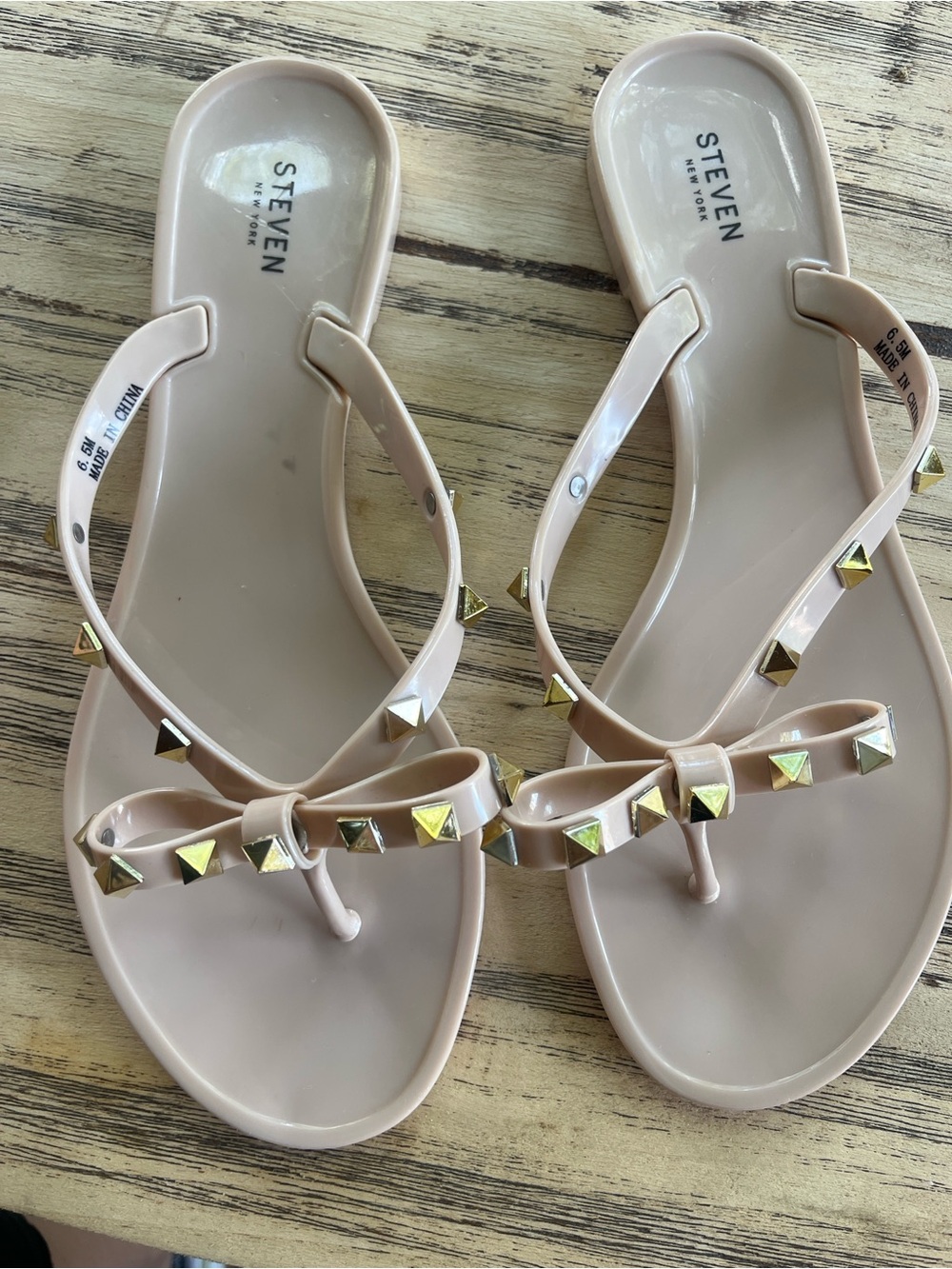 Steven By Steve Madden Pale Pink Bow Sandal with Gold Studs